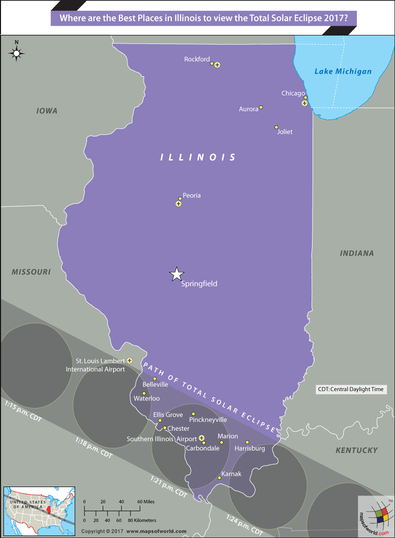 Solar Eclipse path Map of Illinois