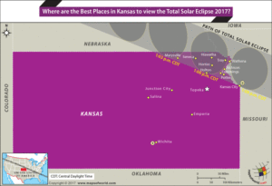 Map of Kansas showing the places from where Total solar eclipse shall be visible