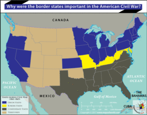 US map highlighting border states, union & confederate states and territories