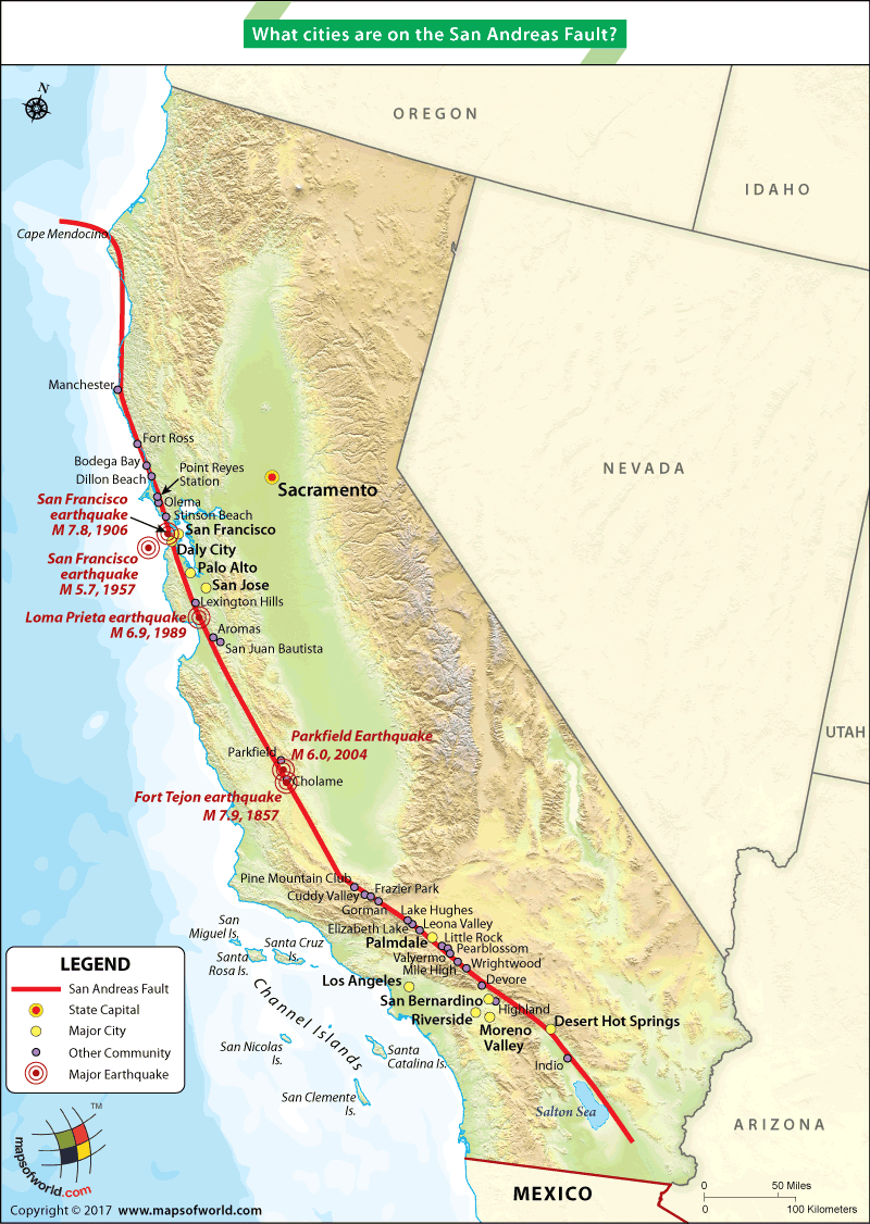 What Cities Are On The San Andreas Fault Answers   Map Of Cities On San Andreas Fault1 