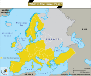 Europe Map highlighting countries that follow Eurail pass