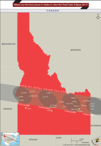 Map of Idaho showing the places from where Total solar eclipse shall be visible