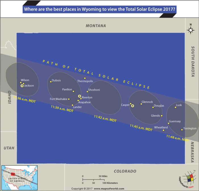 Map of Wyoming showing the places from where Total solar eclipse shall be visible