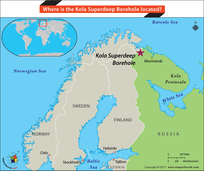Location map of Kola Superdeep Borehole, Russia