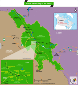 Location map of The Valley of Ten Peaks in Canada