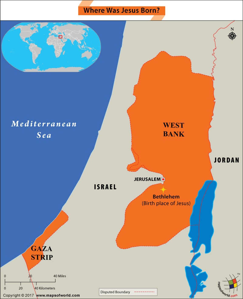 Israel-Palestine Map showing the location where Jesus was born