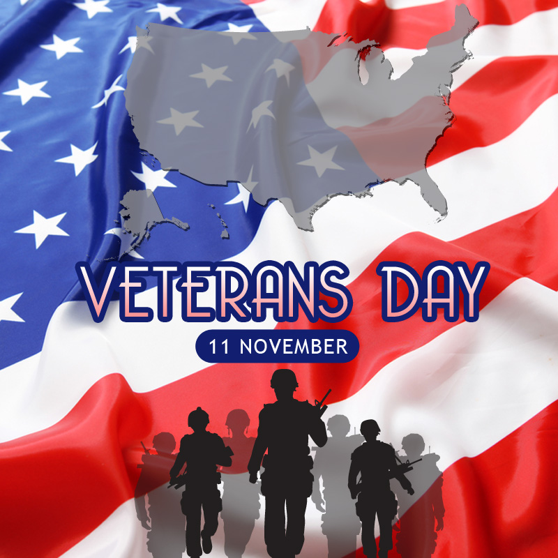 US Map with a background of US Flag for Veterans Day