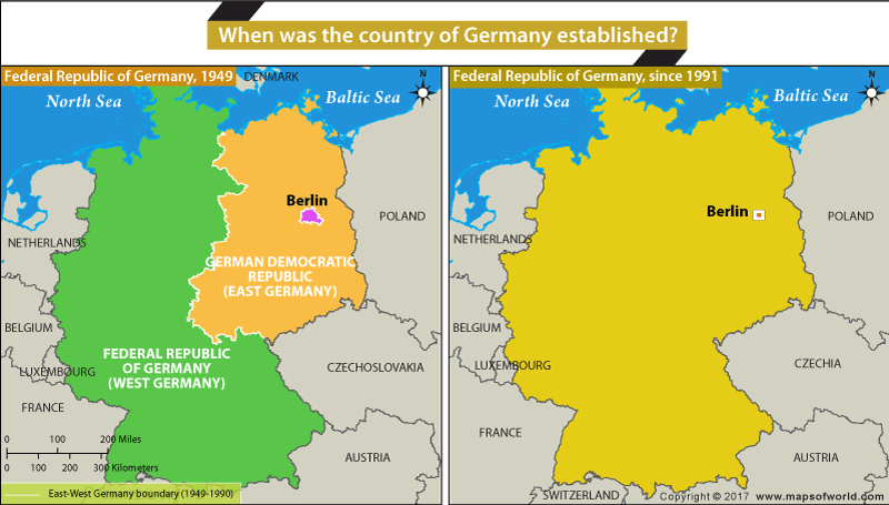 Map highlighting Germany of today and how it was in 1945