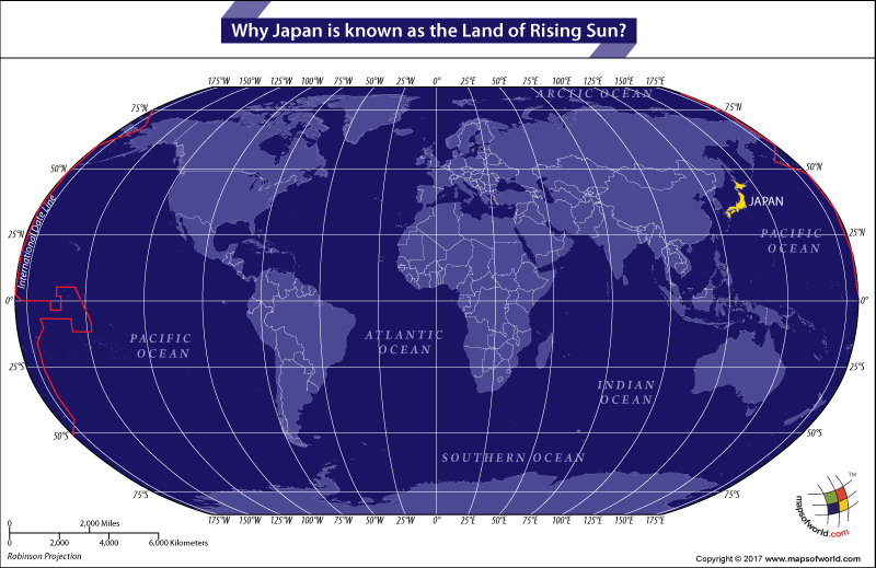 World map highlighting Japan towards the extreme East