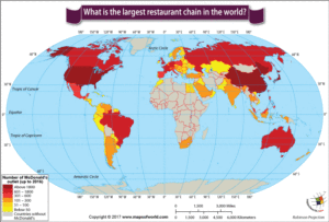 World map highlighting countries having McDonald's presence