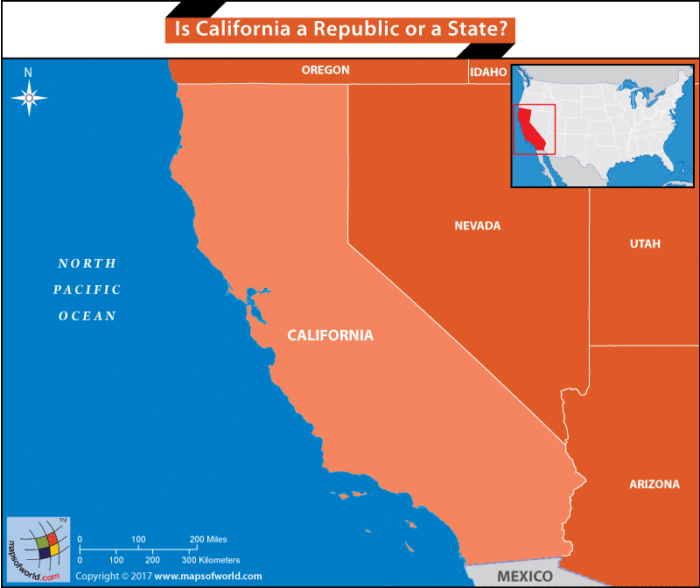 Map of California, which is a state in USA