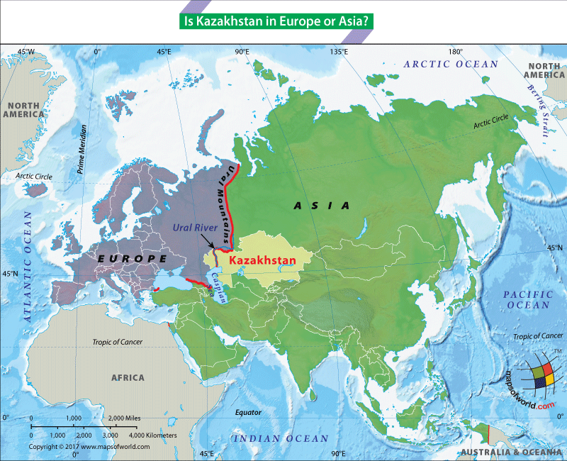Eurasia map highlighting location of Kazakhstan