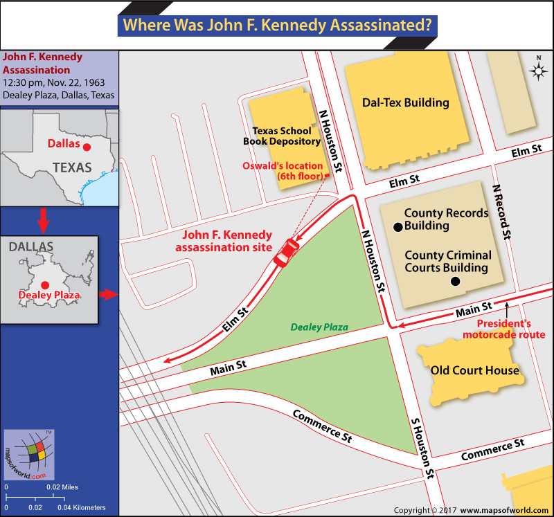 Map showing location where John F. Kennedy was assassinated