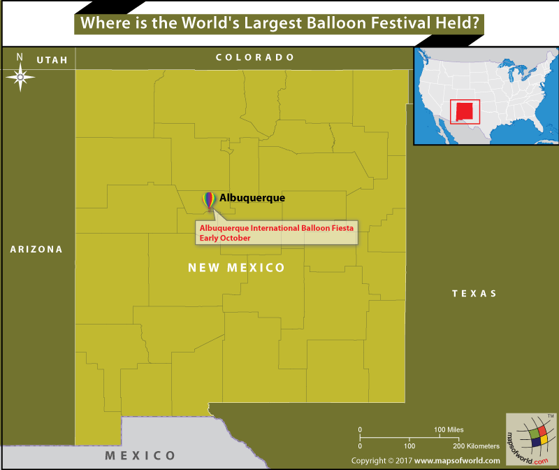 Location map of Albuquerque, where the largest balloon festival is held