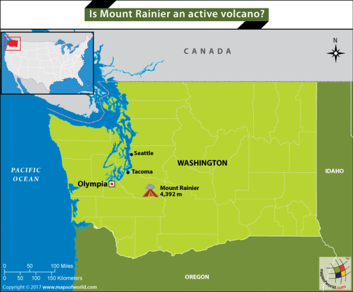 Location map of Mount Rainier Volcano, Washington