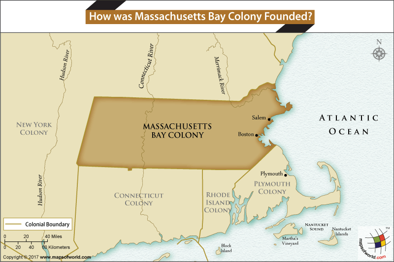 Map showing Massachusetts Bay Colony area in USA