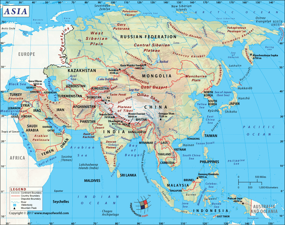 Map Of Asia With Country Names Washington Map State   Map Of Asia 