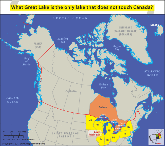 Map of Canada & USA highlighting the location of Lаkе Miсhigаn - Answers