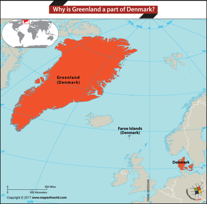 Map highlighting Greenland and Denmark