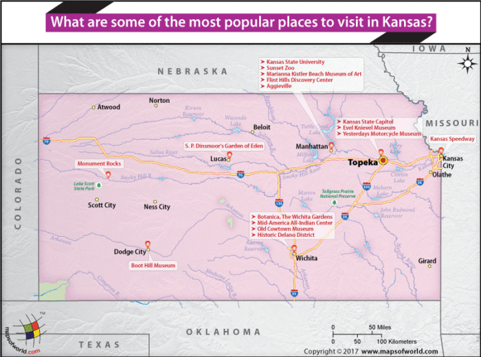 Map of Kansas most famous places to visit