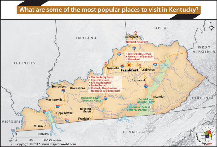 Map of Kentucky most famous places to visit