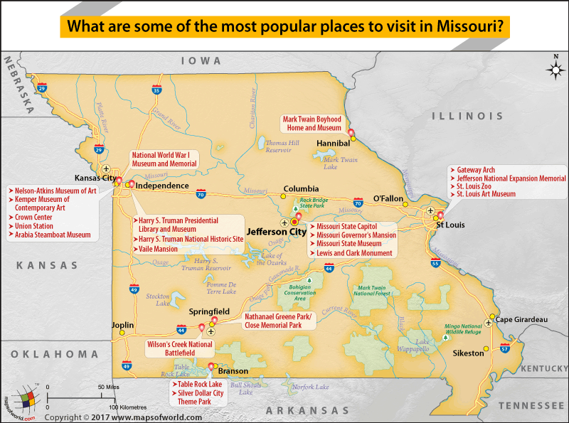 Map of Missouri most famous places to visit