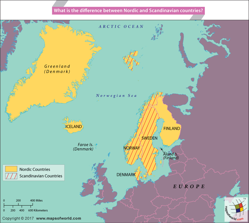 Map highlighting Nordic and Scandinavian countries