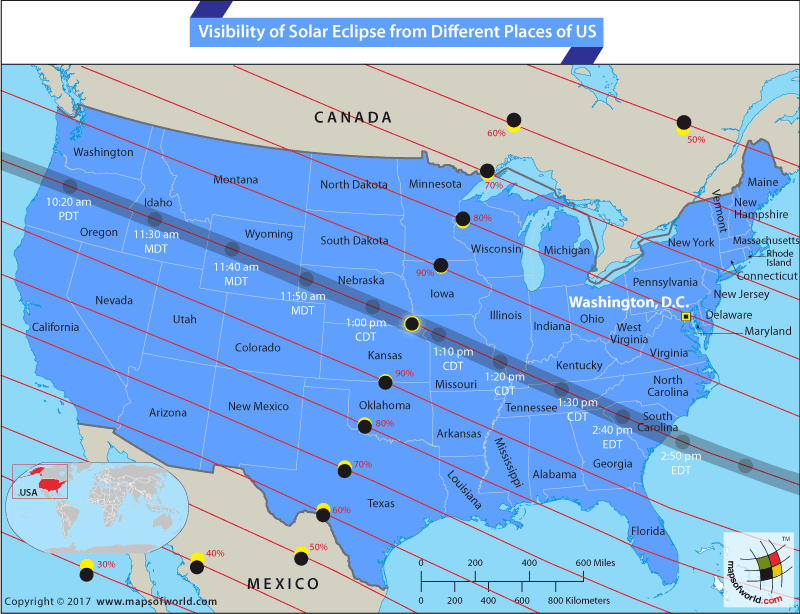 Solar Eclipse Visibility Map Visibility Of Solar Eclipse From Different Parts Of The Us - Answers