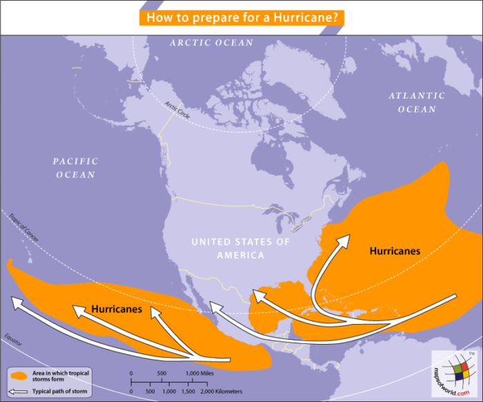 Map of Americas highlights the Hurricane prone areas