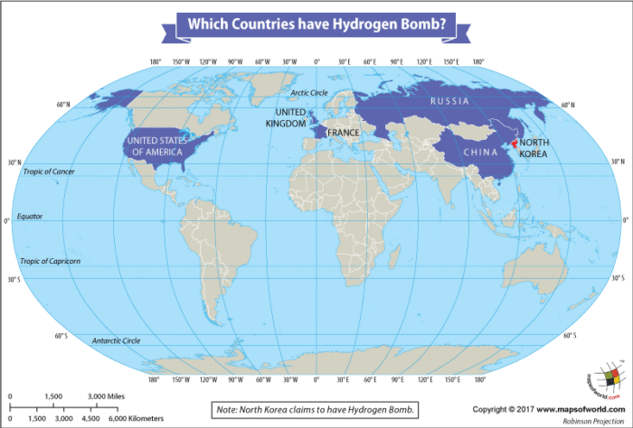 Map of Countries having Hydrogen Bomb