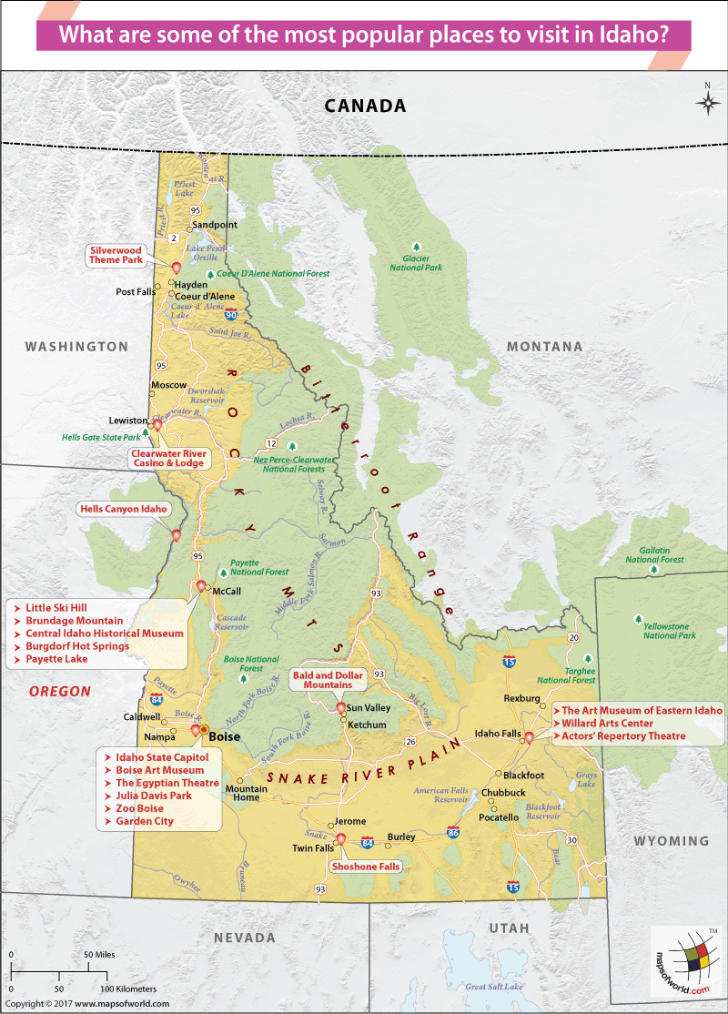 Map of Idaho most popular places to visit