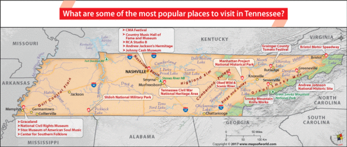 Map of Tennessee most popular places to visit