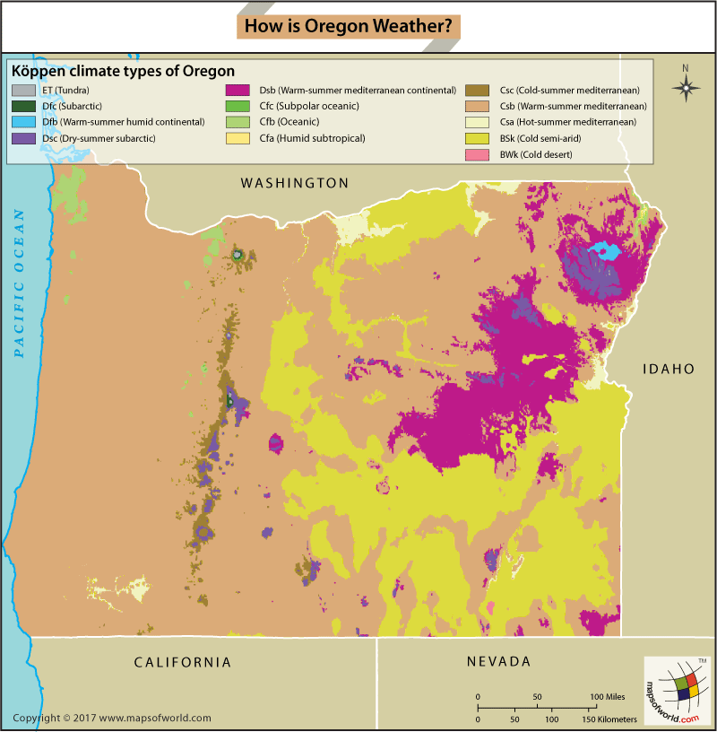 Map of Climate types of Oregon