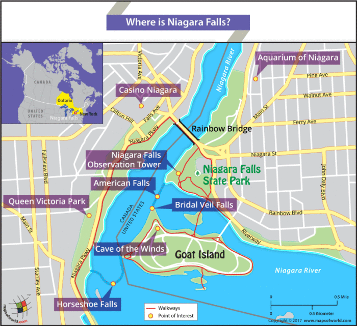 Map depicting location of Niagara Falls