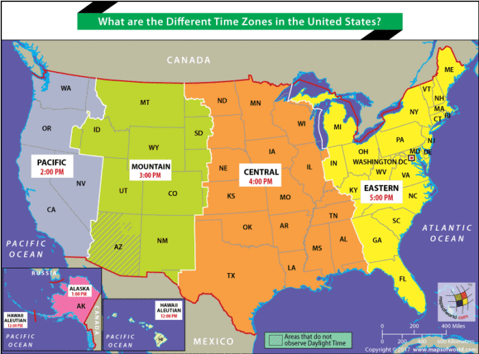 time zone map of the united states