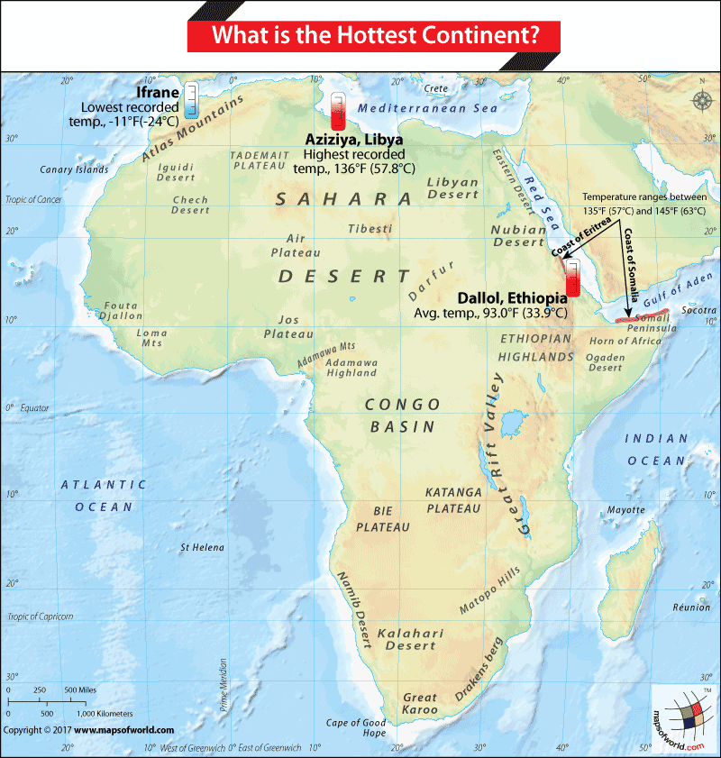 Map of Africa, which is the hottest continent