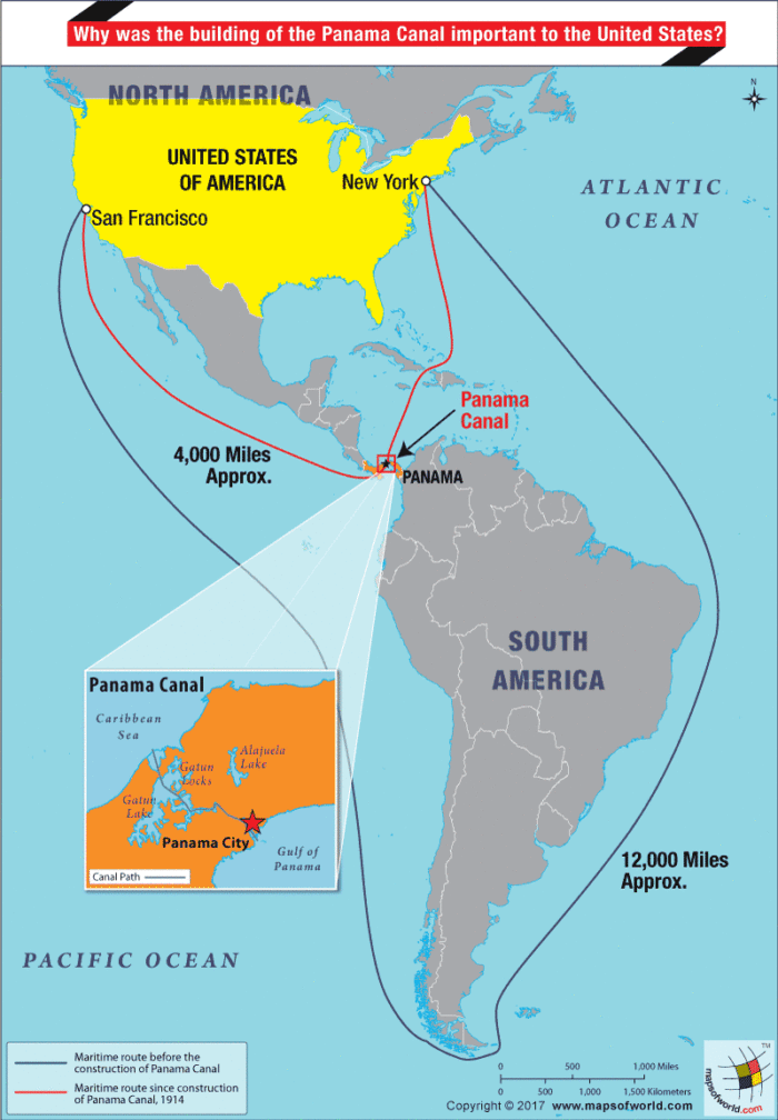 Map of Americas highlighting Panama Canal