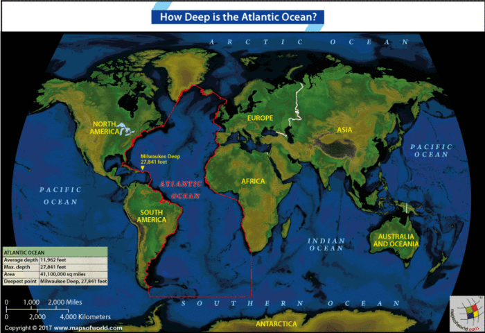 Location of Atlantic Ocean on a World Map