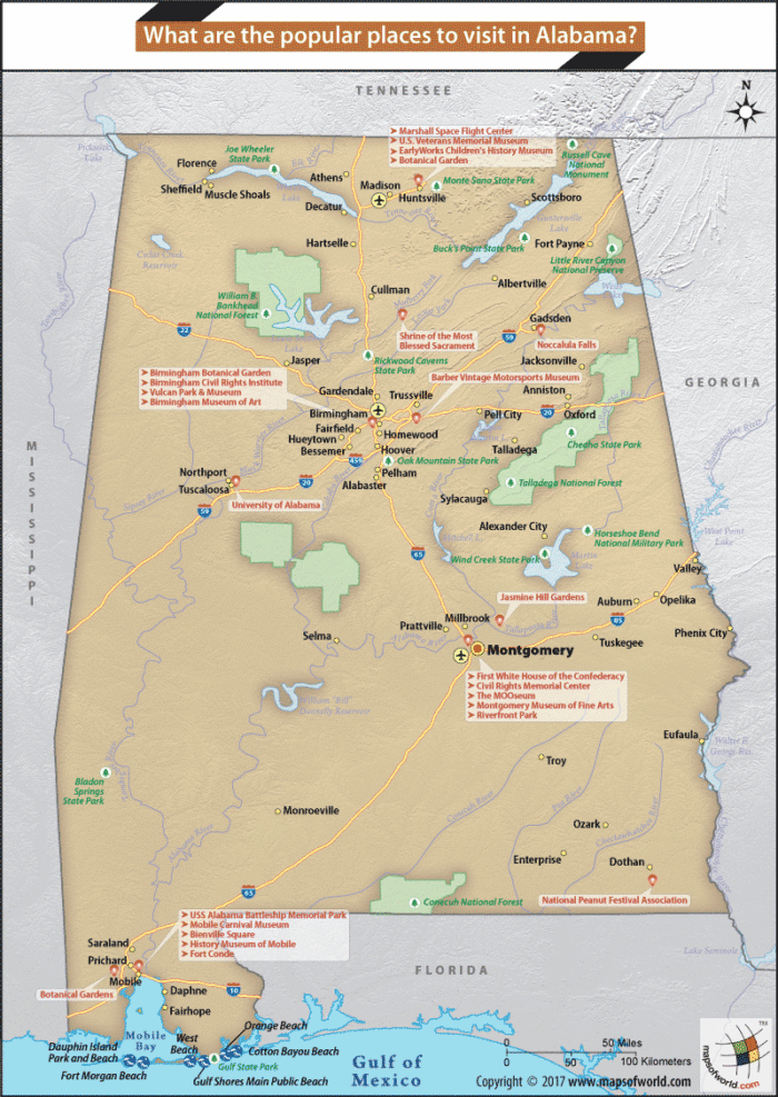 Alabama Tourist Attractions Map