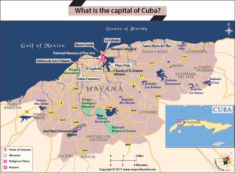 Map of Havana City, the capital of Cuba