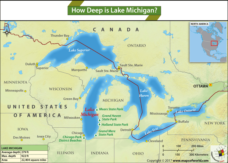 How Deep is Lake Michigan - 925 feet (282 meters)