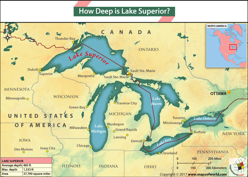 Map of Lake Superior in North America