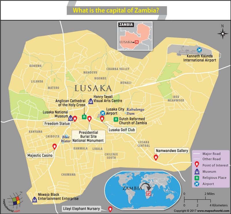 Lusaka Map The Capital Of Zambia 