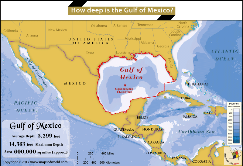 Gulf of Mexico map highlighting its deepest point