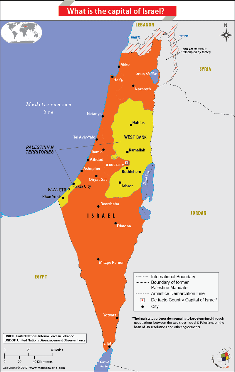 Map Of Israel Showing Capital Jerusalem 