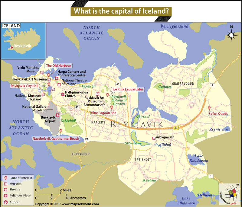 Map of Reykjavik, the capital of Iceland