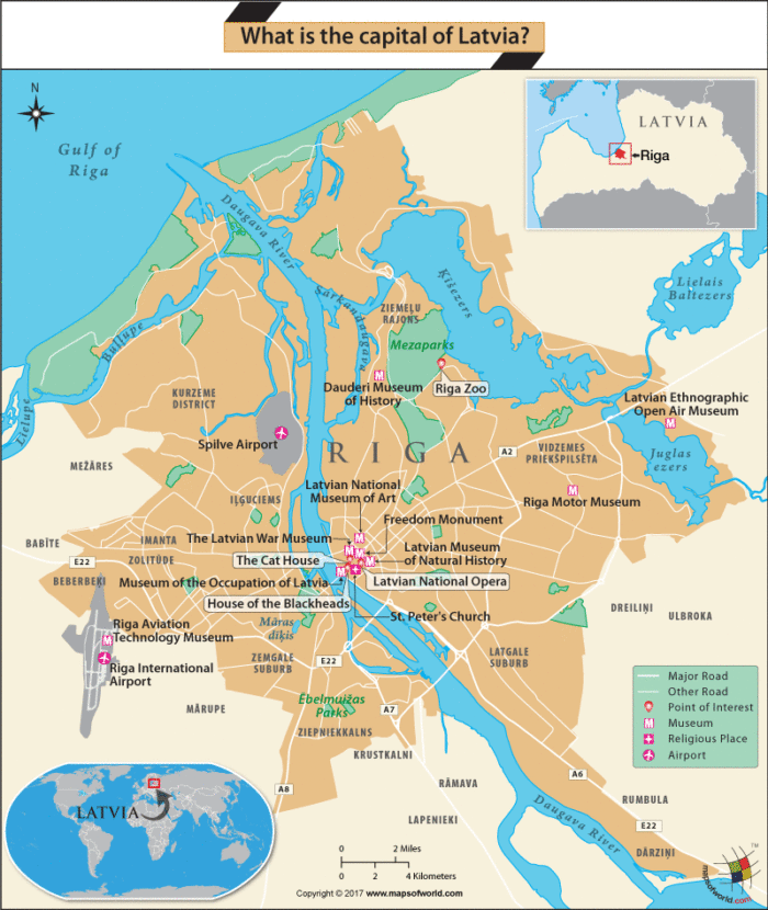 Map of Riga city, the capital of Latvia