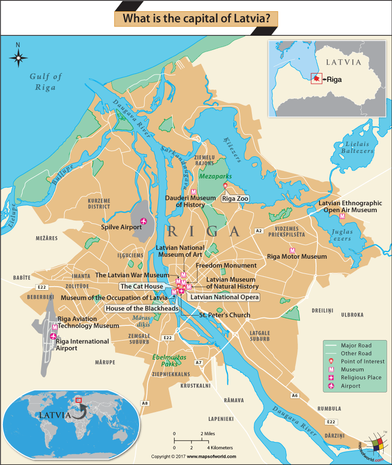 Map of Riga city, the capital of Latvia