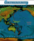 World Map highlighting how deep is the Pacific Ocean