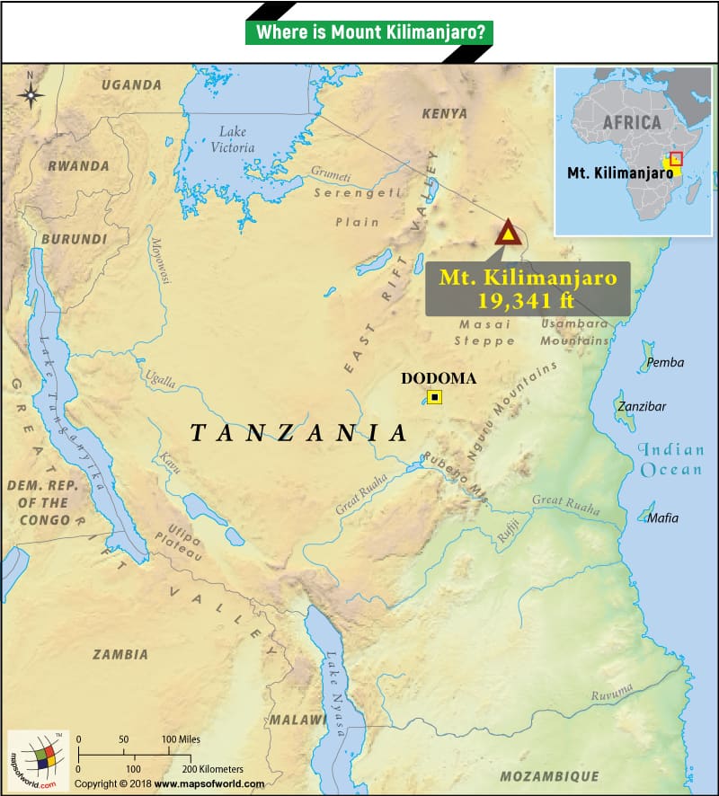 Africa Map Mount Kilimanjaro Where is Mount Kilimanjaro located? What is the height of the 